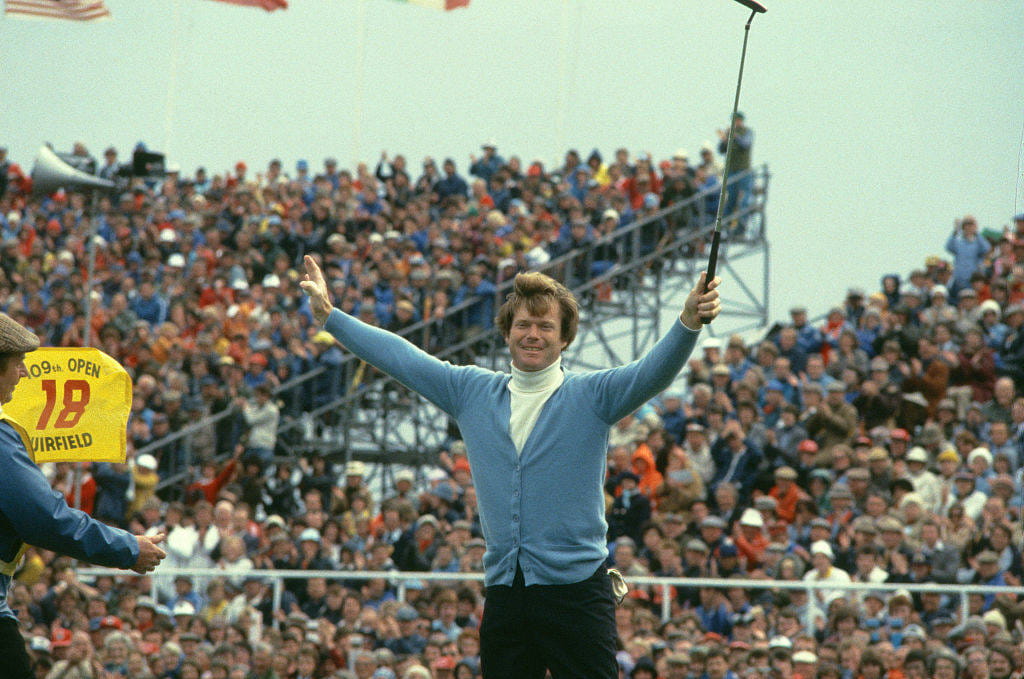 Tom Watson celebrates winning The Open for the third time